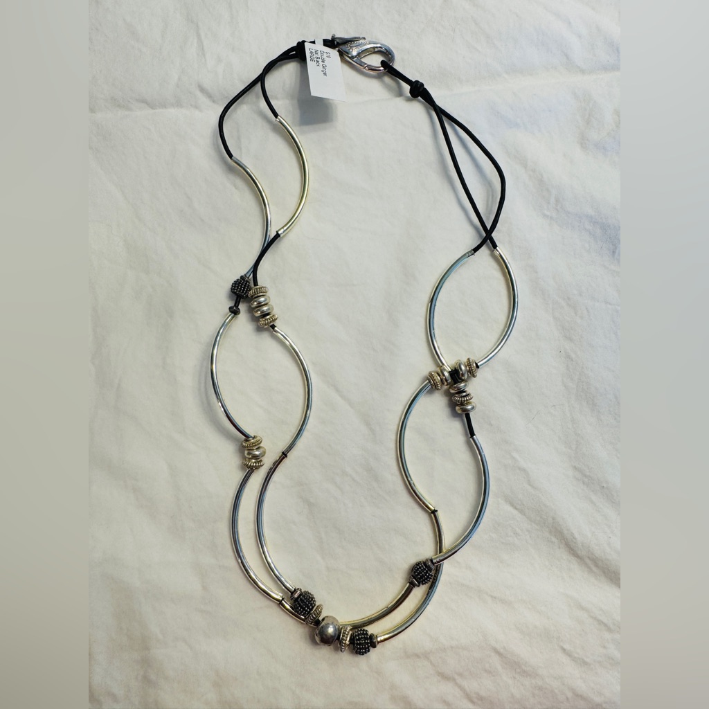 Lizzy James Silver Tone Loop Necklace With Black Cord 20$
